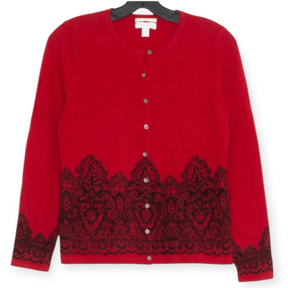 Charter Club Cardigan Sweater Cashmere Romantic Old Money Quiet Luxury Red Large